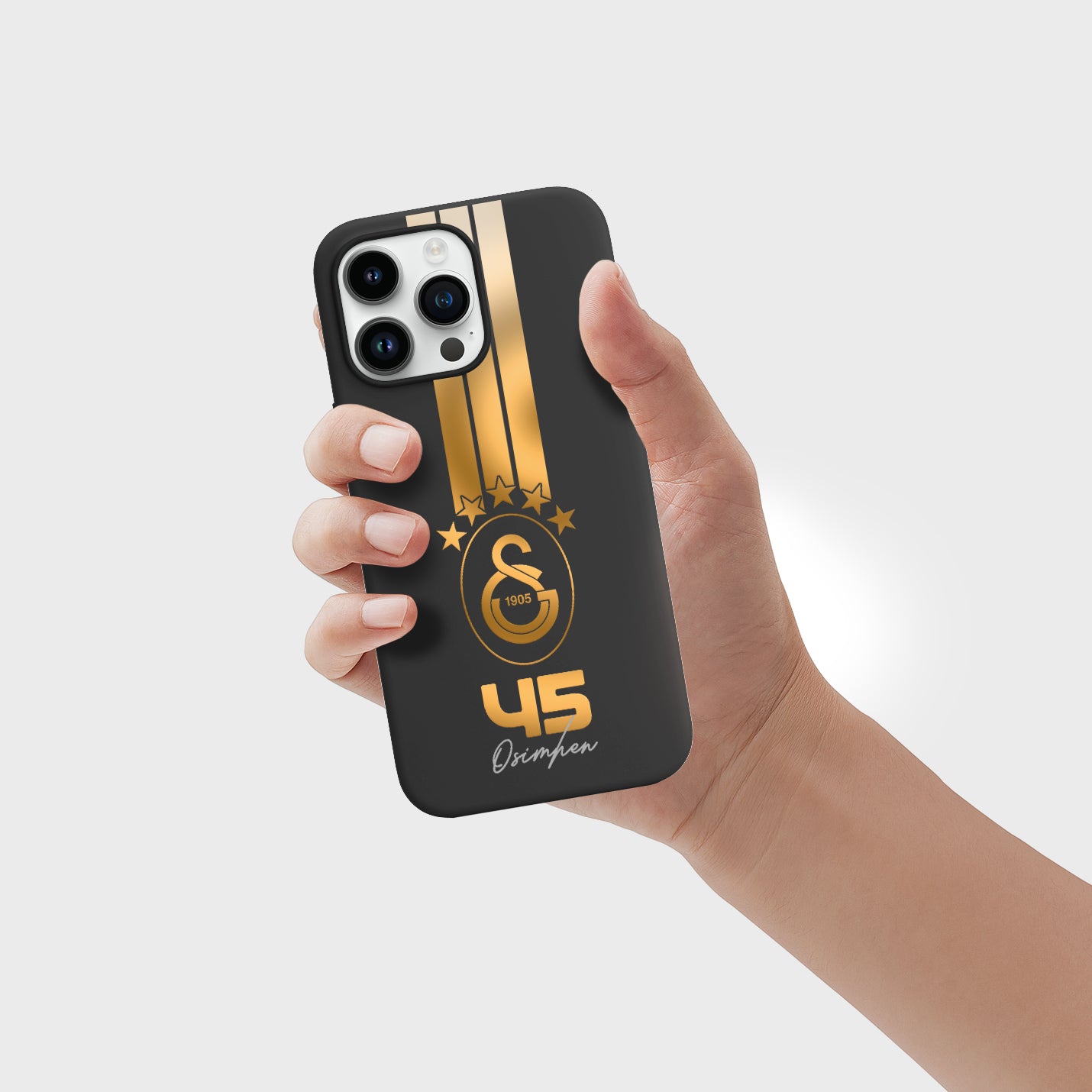 Personalisierte Galatasaray Handyhülle - Şampiyon 2025 Streifen Gold Rot Logo