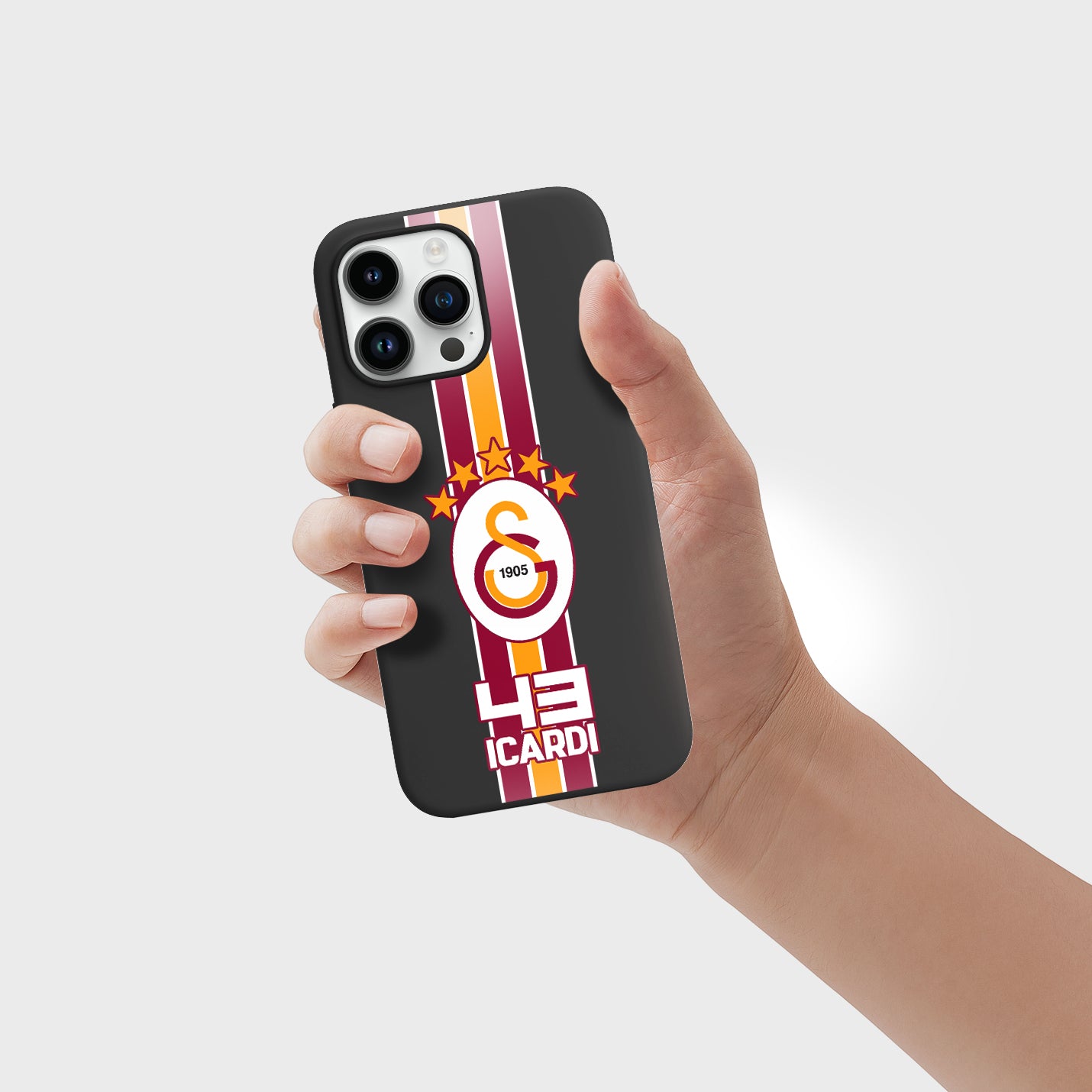 Personalisierte Galatasaray Handyhülle - Şampiyon 2025  Streifen Gold Rot Logo