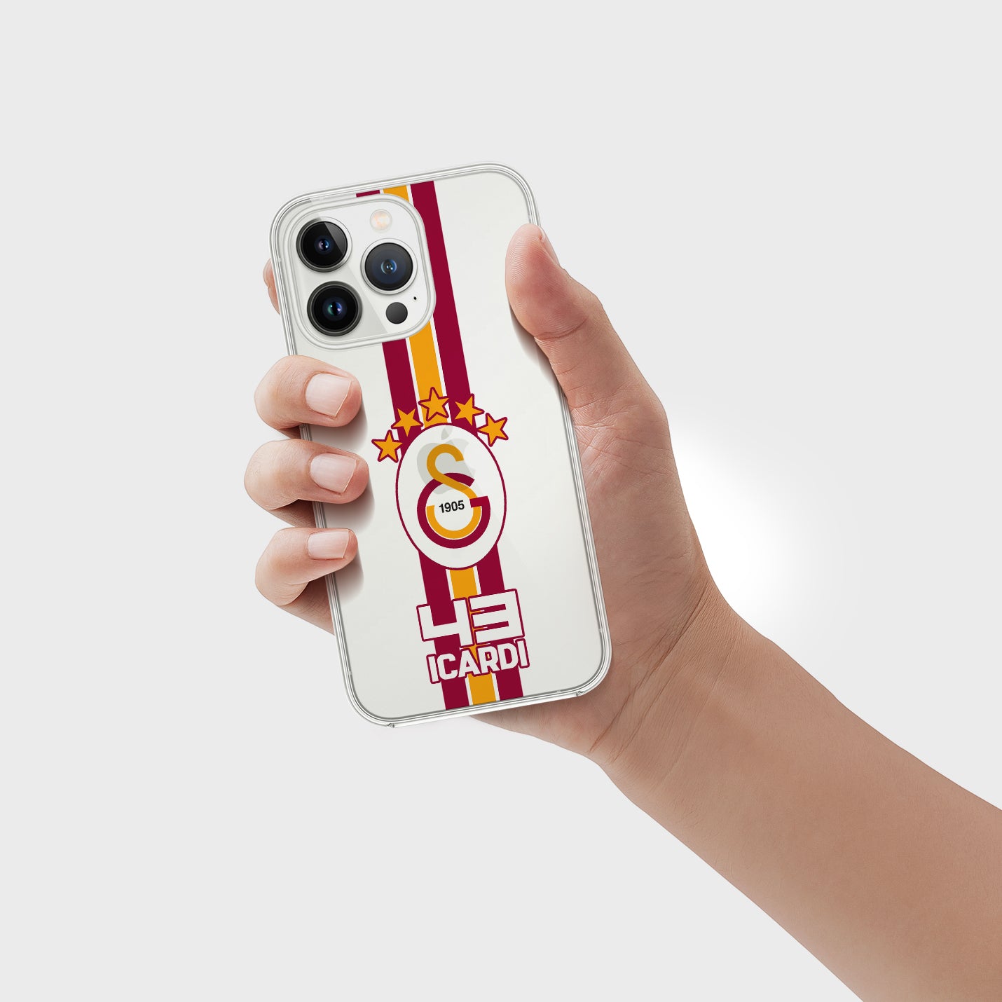 Personalisierte Galatasaray Handyhülle - Şampiyon 2025  Streifen Gold Rot Logo