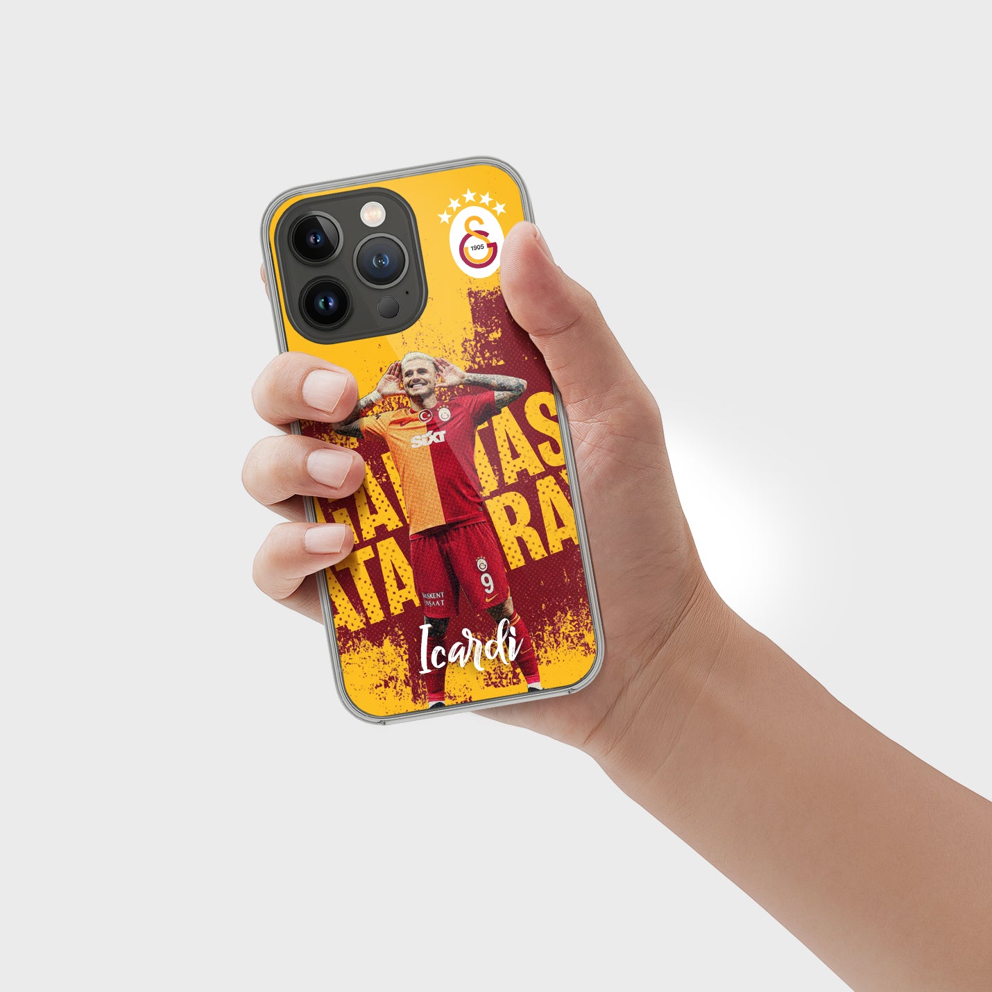 Personalisierte Galatasaray Handyhülle - Şampiyon 2025  Streifen Gold Rot  ICARDI (Kopya) - 1instaphone