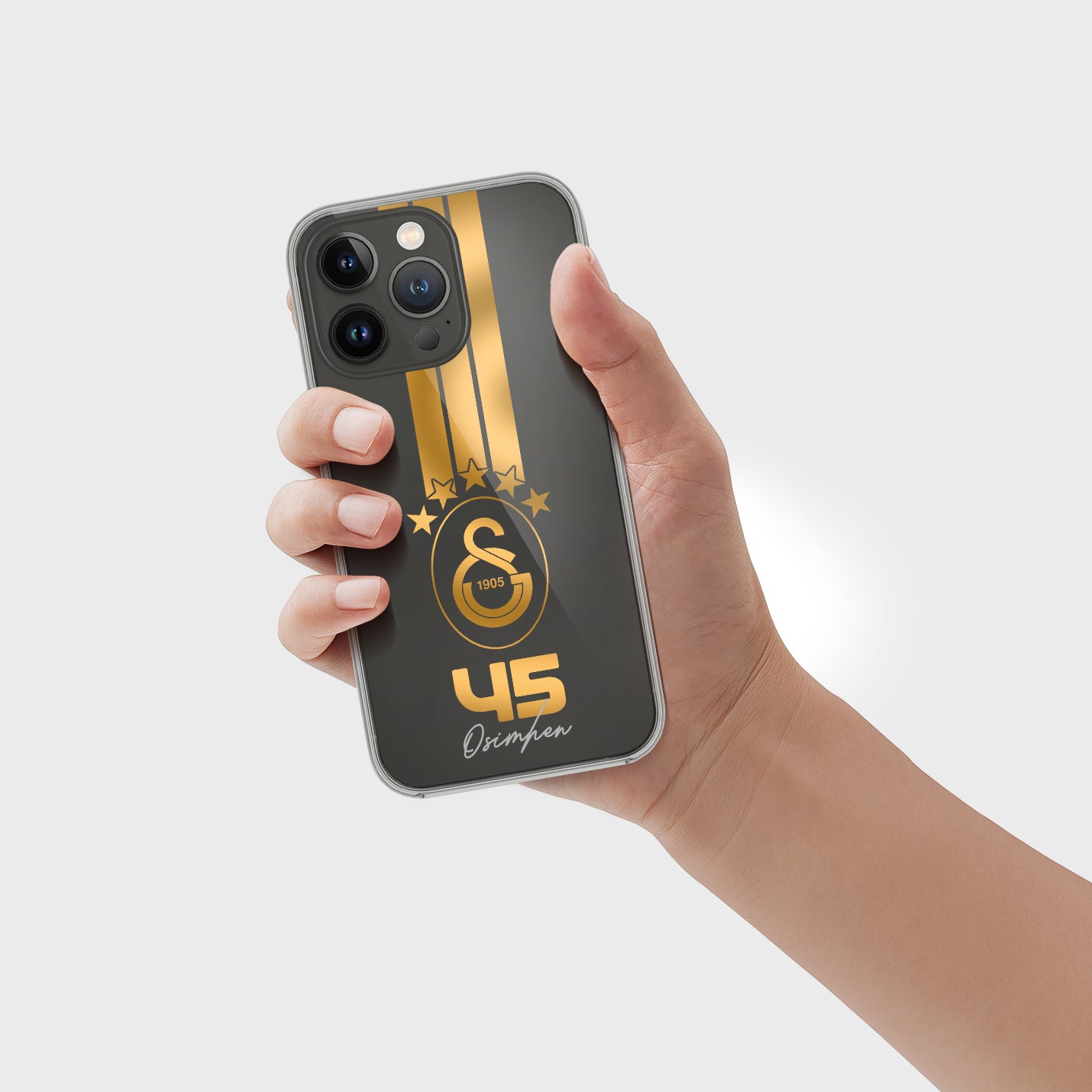 Personalisierte Galatasaray Handyhülle - Şampiyon 2025 Streifen Gold Rot Logo