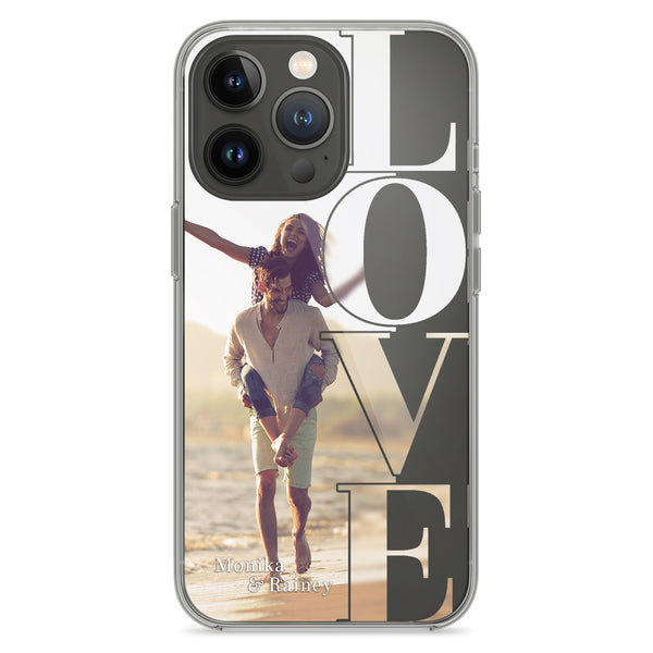 Phone case with custom photo and text Love Vertical
