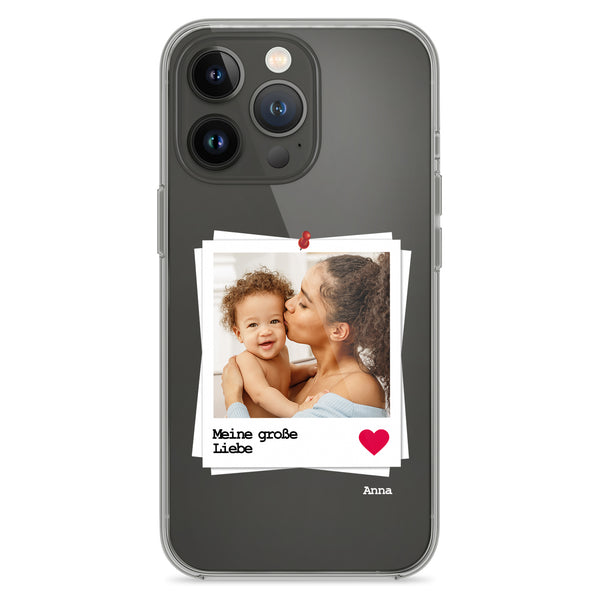 Phone case with custom photo pinboard