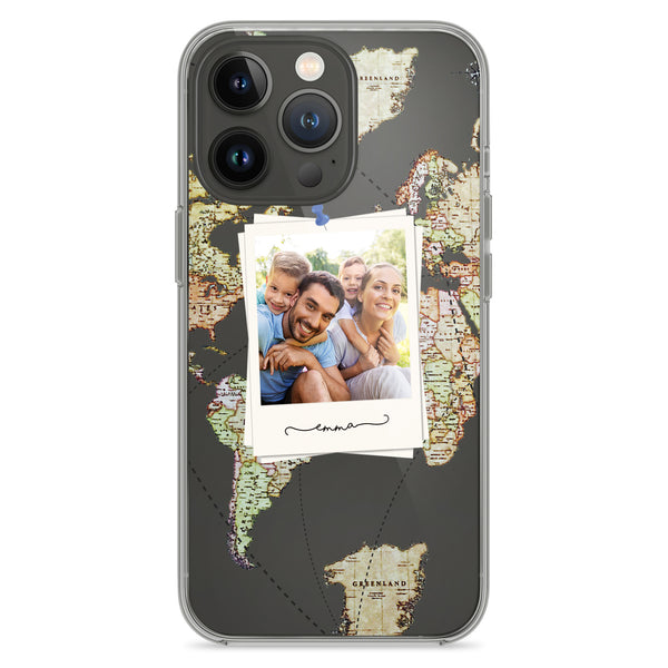 Phone case with custom photo world map